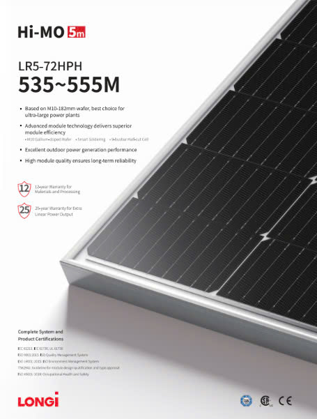 Longi LR5-72HPH-550M 550W